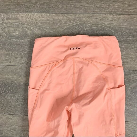 Titika Women’s Compress Mesh Leggings Cropped Orange Peach High Rise Waist XS - Picture 11 of 14